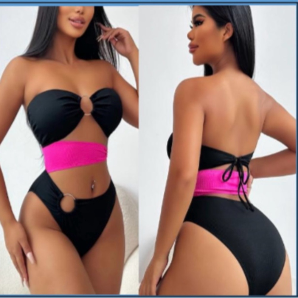 Black and Pink Women's Swimwear